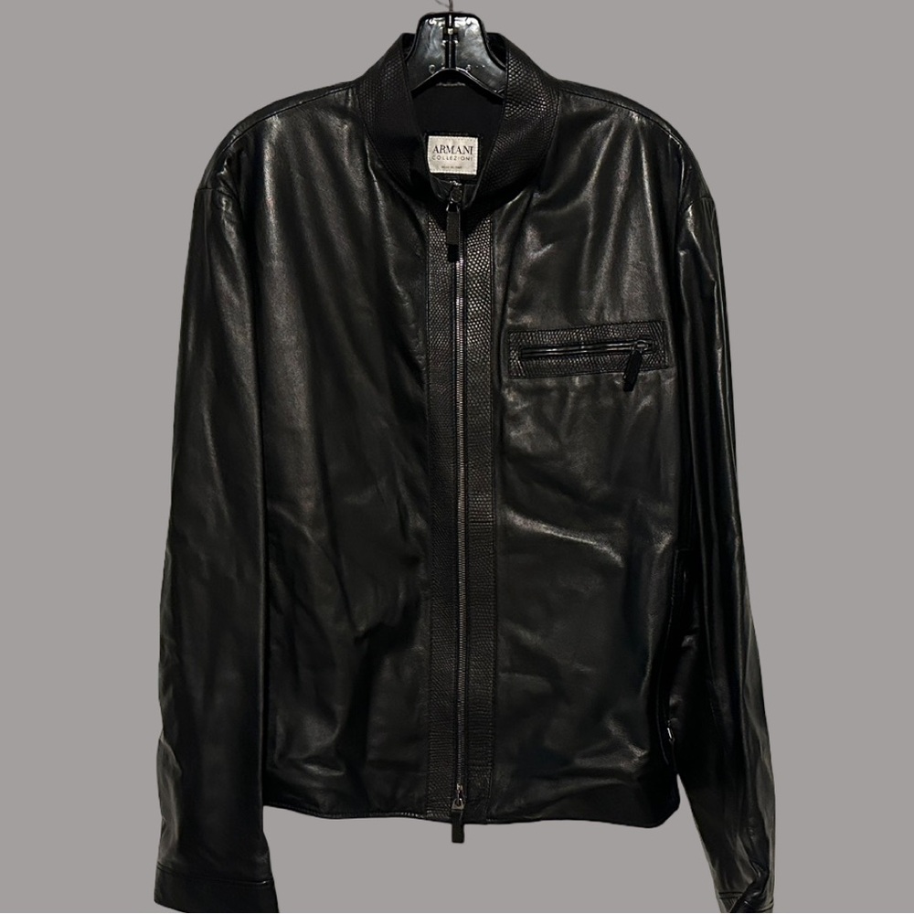 BEAUTIFUL!!! Men’s Ultra-Soft Calf Skin Armani Collezioni Black Leather Jacket